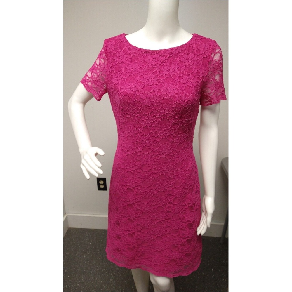 Lauren Ralph Lauren Fuschia Pink Lace Overlay Floral Dress Womens 6 $179 Barbie